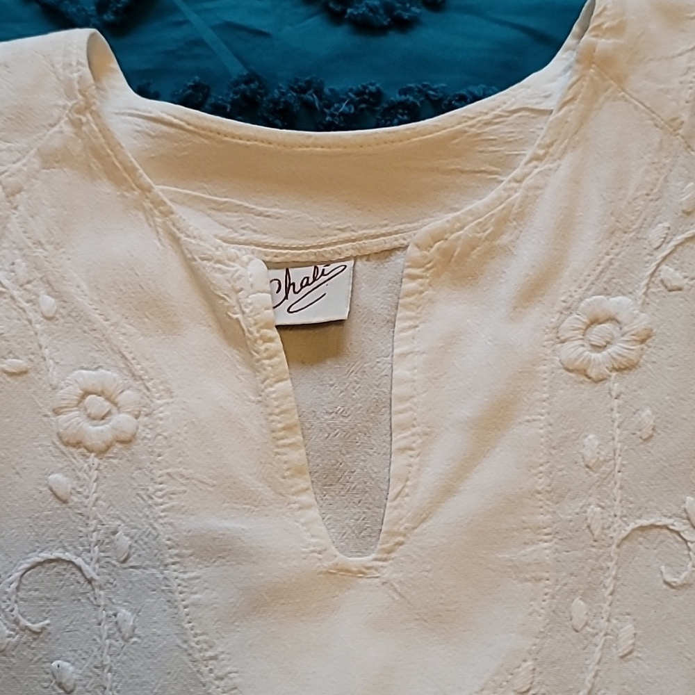 Chali Embroidered White Peasant Top Size Large - Picture 4 of 8